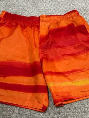 Jordan Orange and Red Striped Men's Swim Trunks